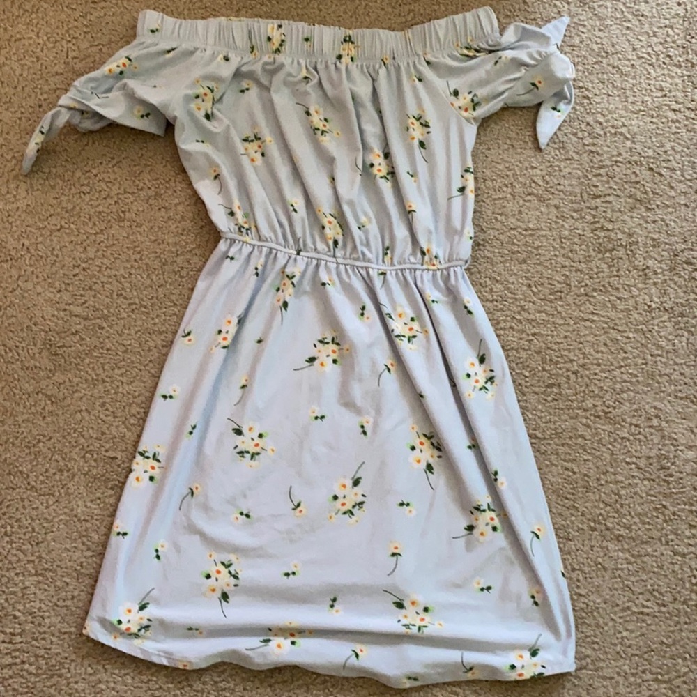 short baby blue flower Off the shoulder dress